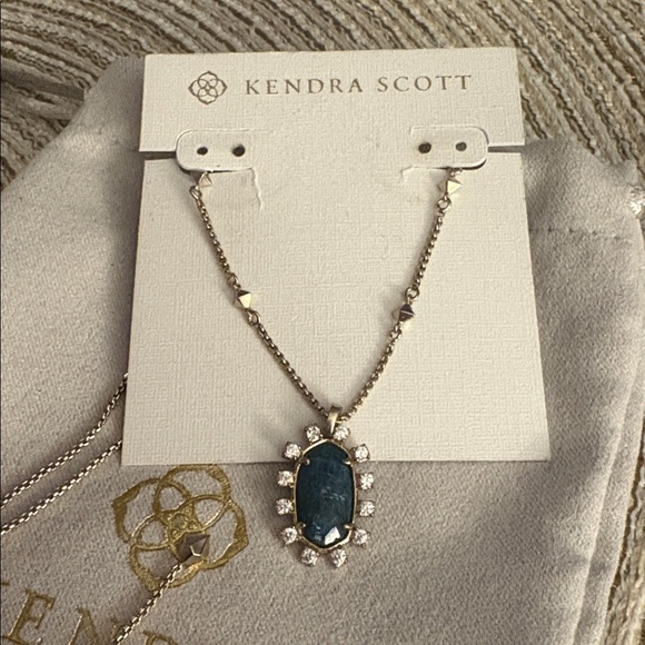 Nwt Kendra Scott Necklace Gold with Teal blue stone, cubic zirconia stones - Picture 4 of 9